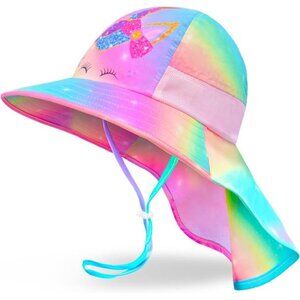 Girls Sun Hat‎ for Kids UV Protection Unicorn Summer Hat Beach Play Hats Wide